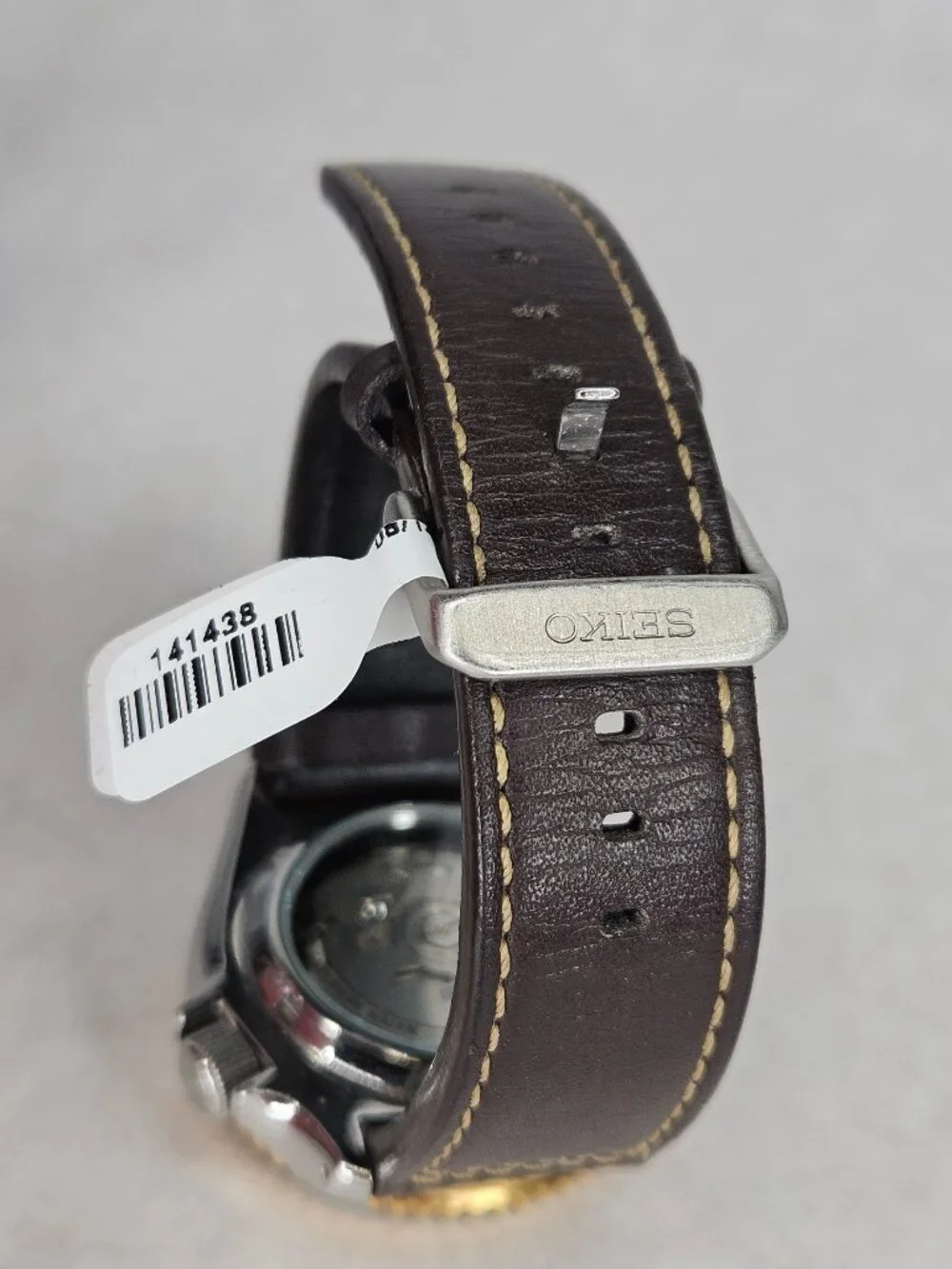 Seiko Sport 5 Automatic GMT 4R34-00A0 Black Gold Wristwatch Leather with Box
